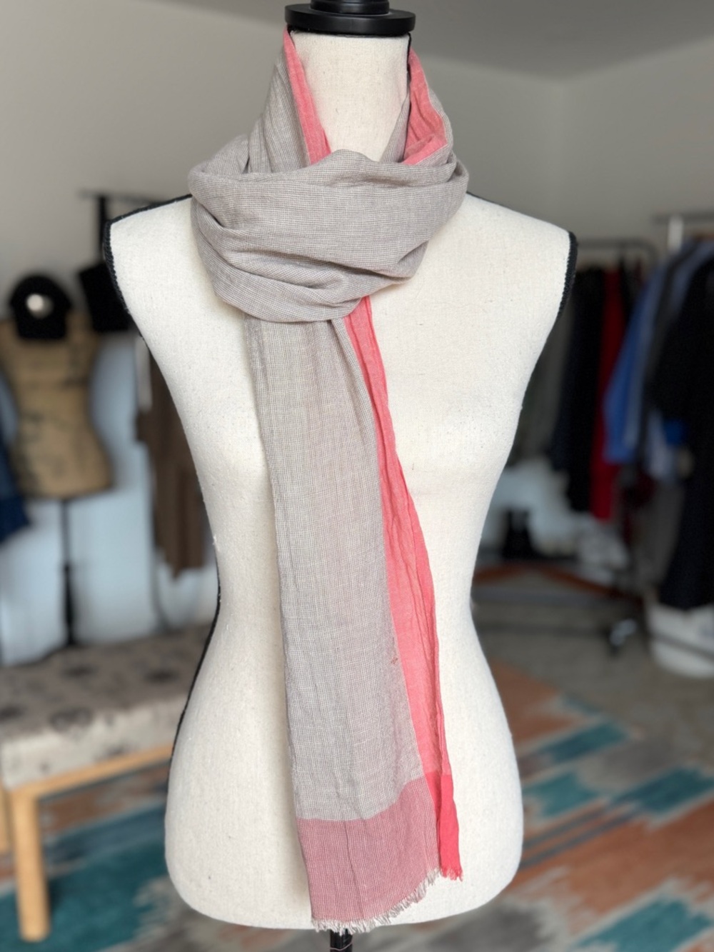 Pink and Tan Cotton Shawl Wrap